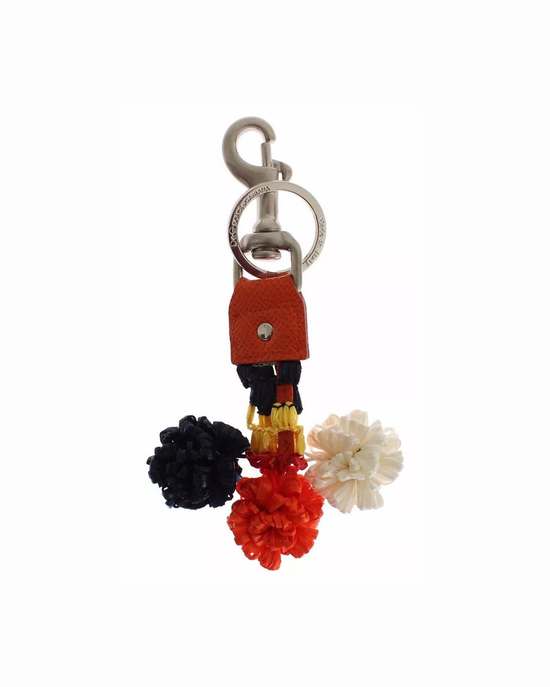 Dolce & Gabbana Brown Leather Silver Raffia Clasp Finder Chain Keyring Glam Steals