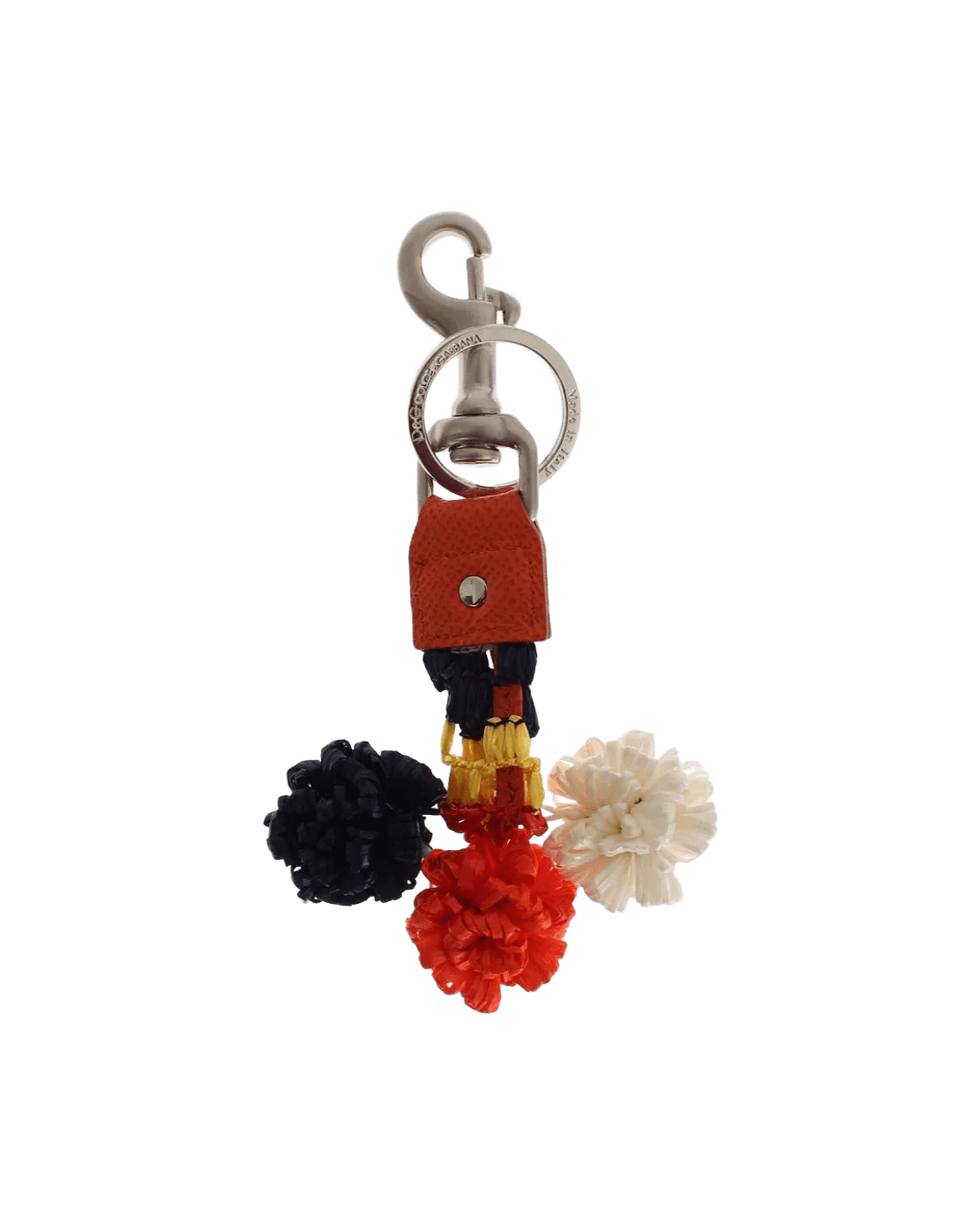 Dolce & Gabbana Brown Leather Silver Raffia Clasp Finder Chain Keyring Glam Steals