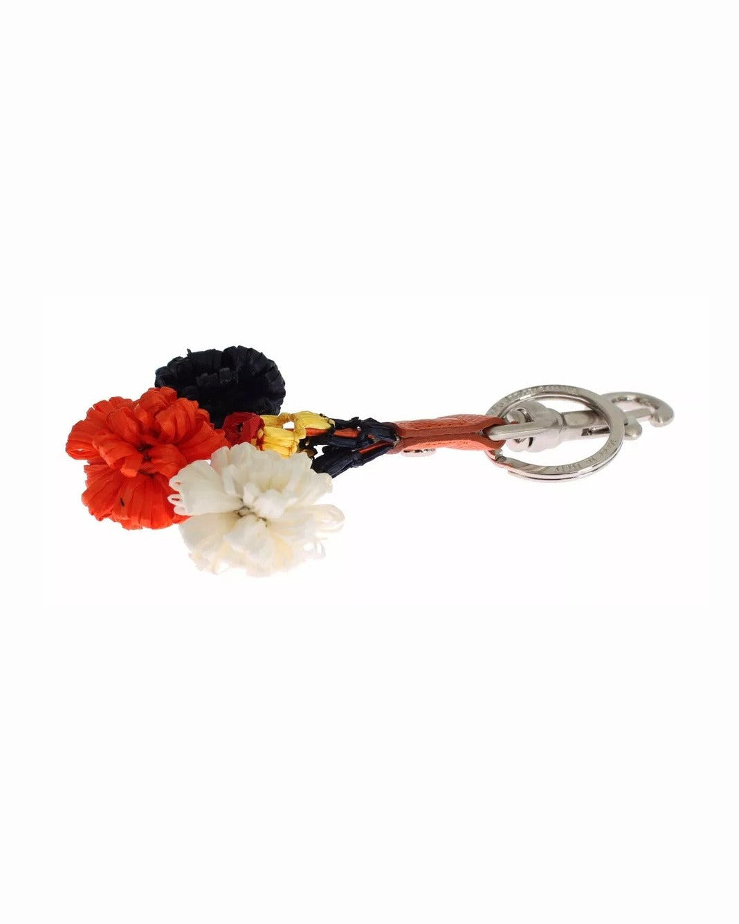Dolce & Gabbana Brown Leather Silver Raffia Clasp Finder Chain Keyring Glam Steals