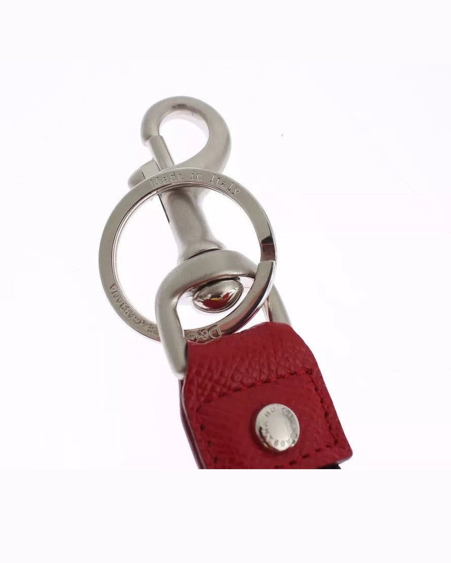 Dolce & Gabbana Brown Leather Silver Raffia Clasp Finder Chain Keyring Glam Steals