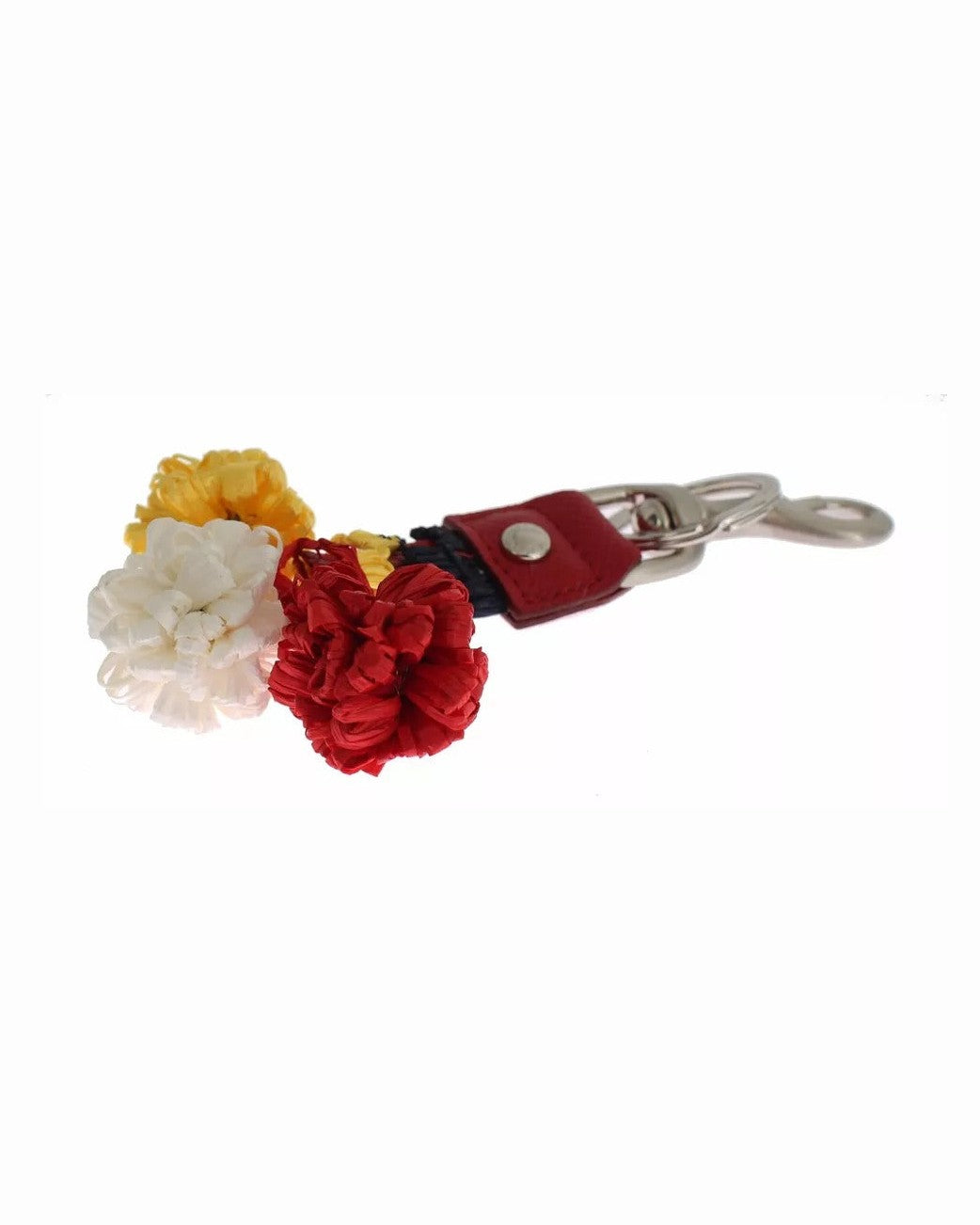 Dolce & Gabbana Brown Leather Silver Raffia Clasp Finder Chain Keyring Glam Steals