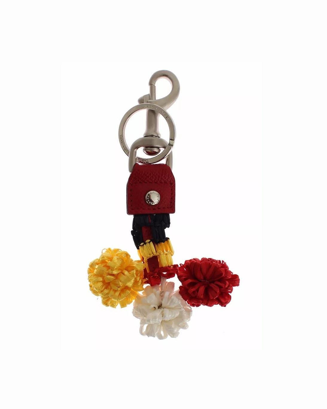 Dolce & Gabbana Brown Leather Silver Raffia Clasp Finder Chain Keyring Glam Steals