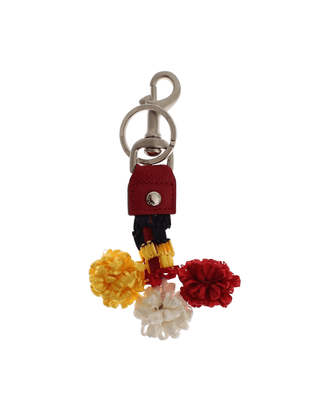 Dolce & Gabbana Brown Leather Silver Raffia Clasp Finder Chain Keyring Glam Steals