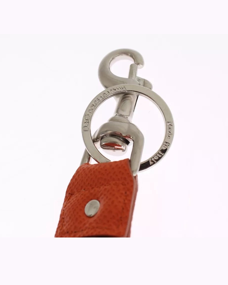 Dolce & Gabbana Brown Leather Silver Raffia Clasp Finder Chain Keyring Glam Steals