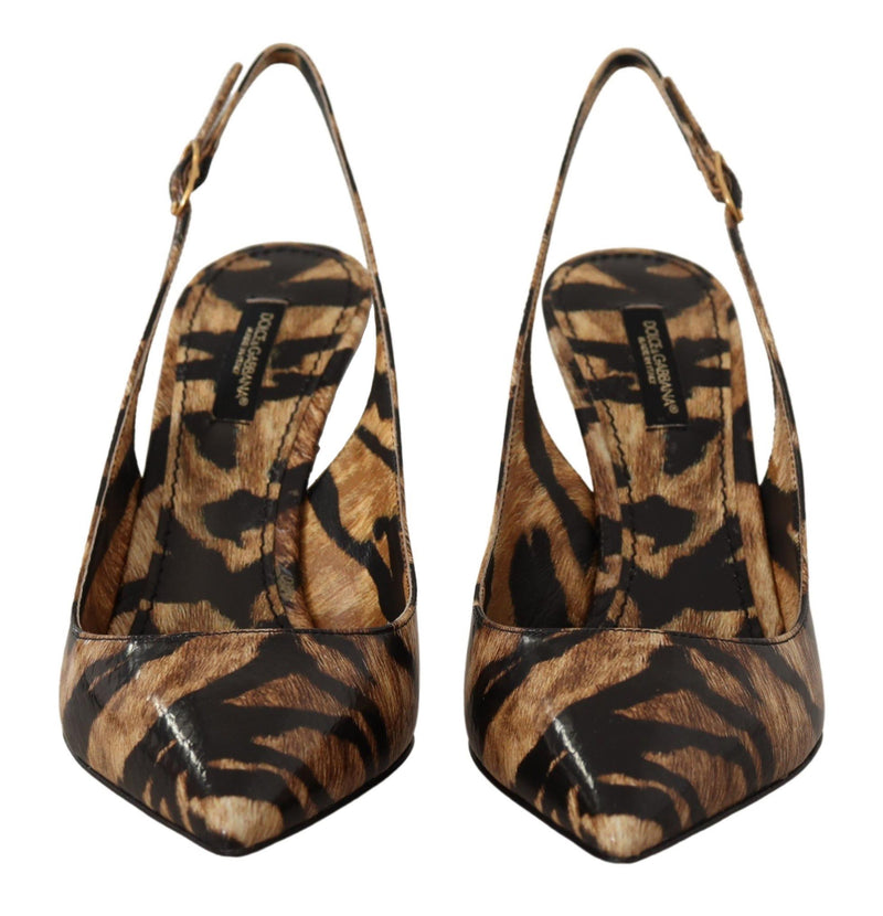 Dolce & Gabbana Brown Leather Slingbacks Tiger Shoes Glam Steals