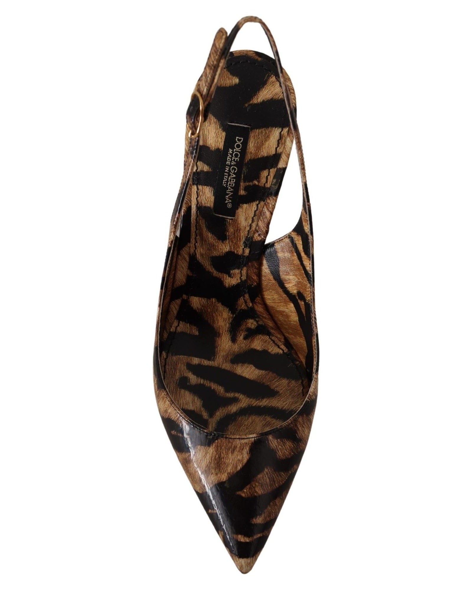 Dolce & Gabbana Brown Leather Slingbacks Tiger Shoes Heels