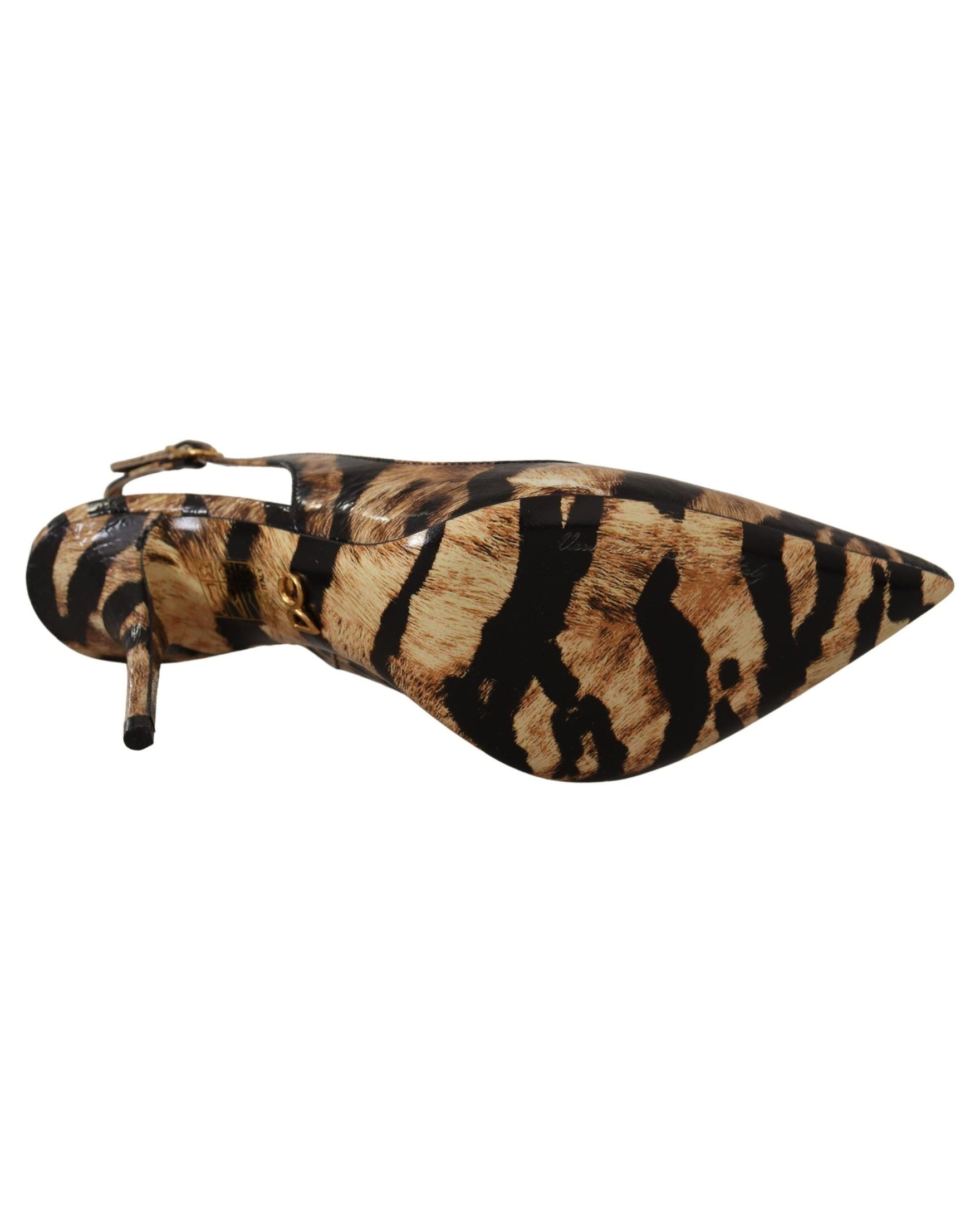 Dolce & Gabbana Brown Leather Slingbacks Tiger Shoes Heels