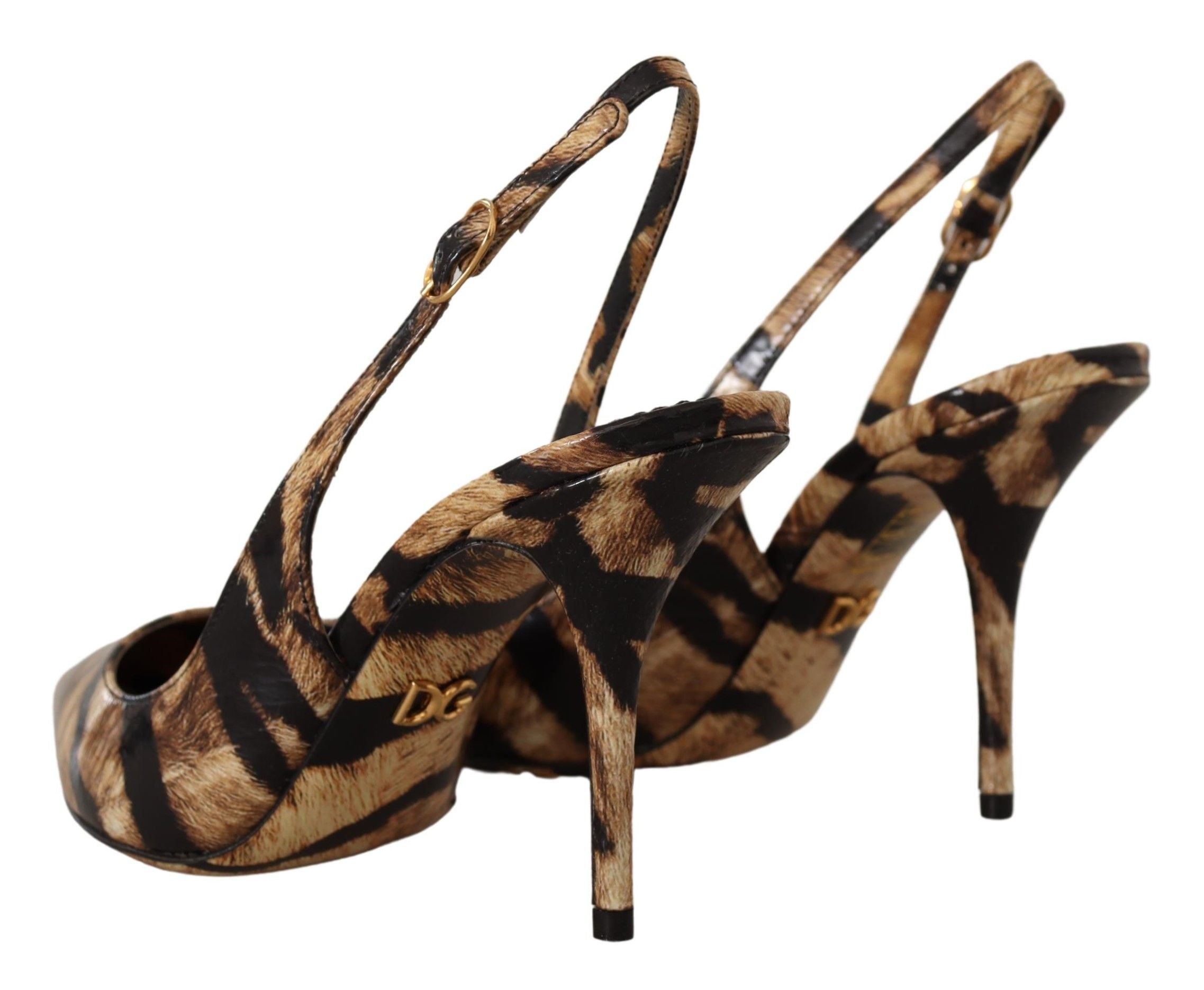 Dolce & Gabbana Brown Leather Slingbacks Tiger Shoes Glam Steals