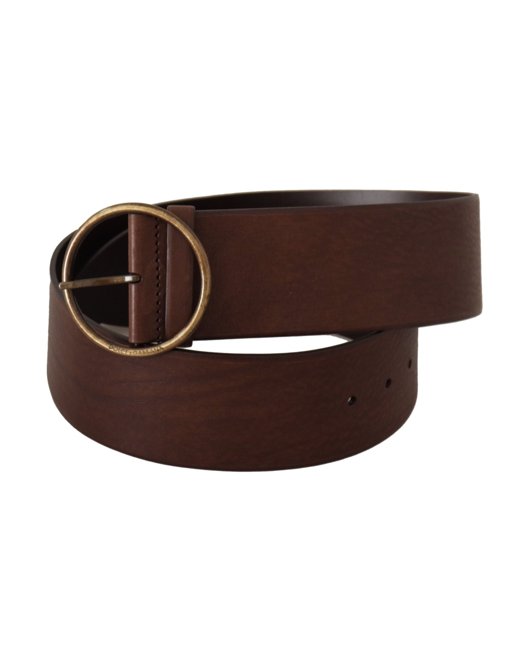 Dolce & Gabbana Brown Leather Wide Waist Logo Metal Round Buckle Belt Glam Steals