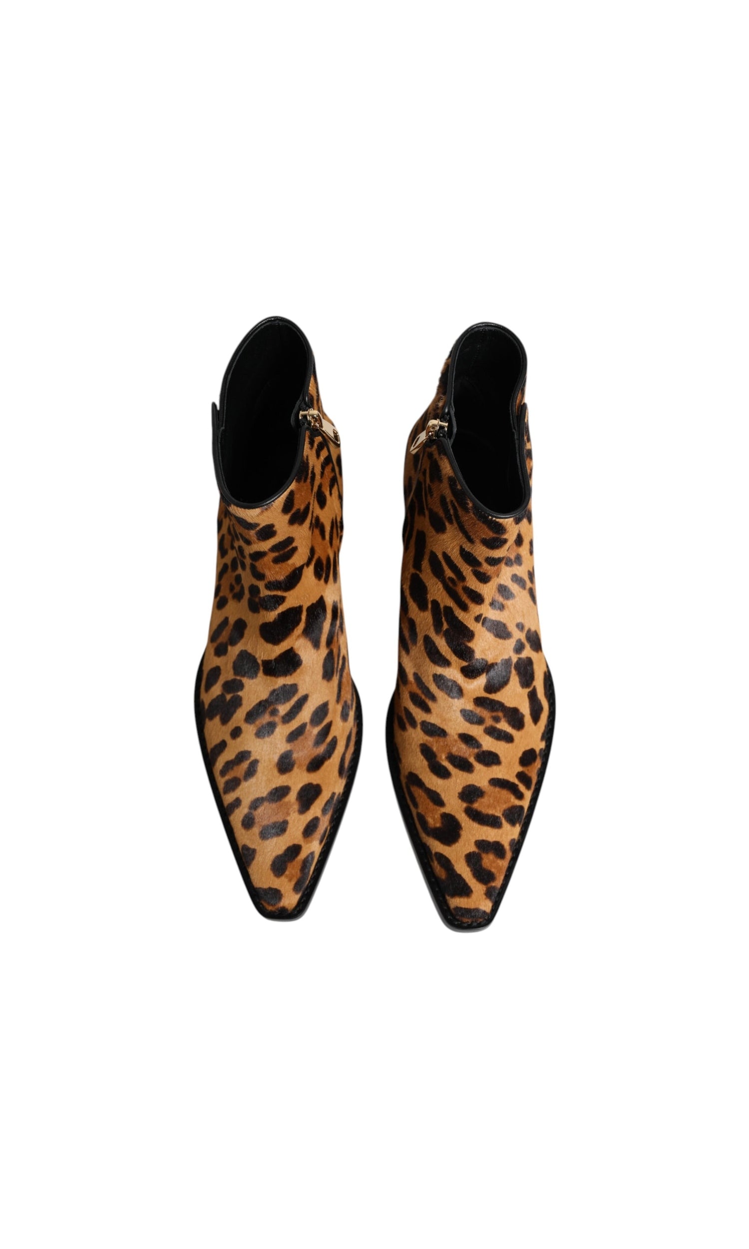 Dolce & Gabbana Brown Leopard Calf Fur Ankle Boots Shoes Glam Steals