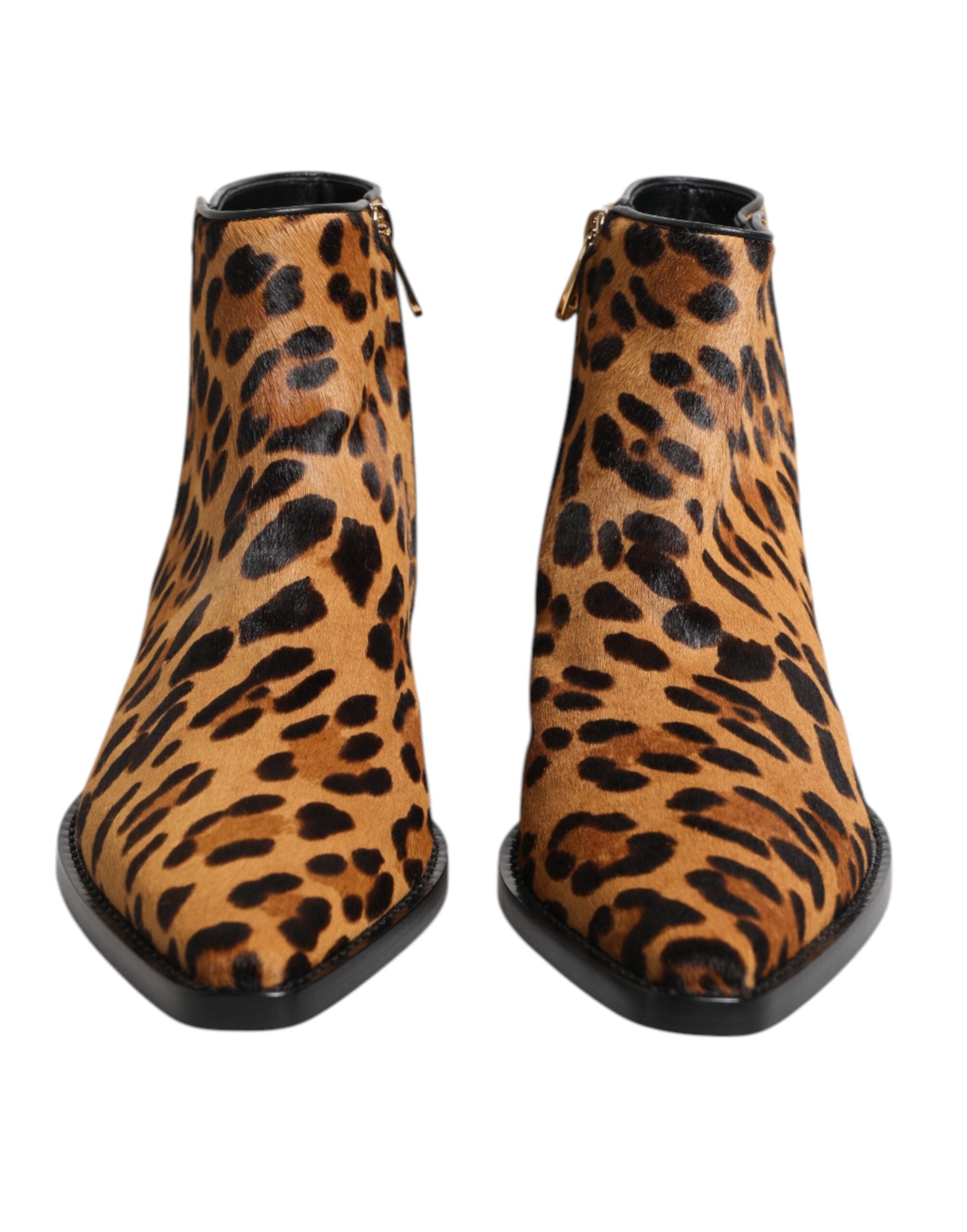 Dolce & Gabbana Brown Leopard Calf Fur Ankle Boots Shoes Glam Steals
