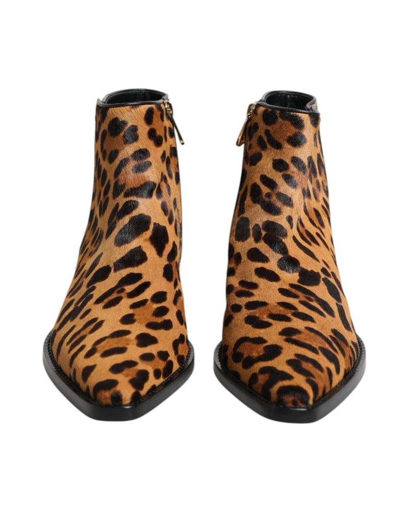 Dolce & Gabbana Brown Leopard Calf Fur Ankle Boots Shoes Glam Steals