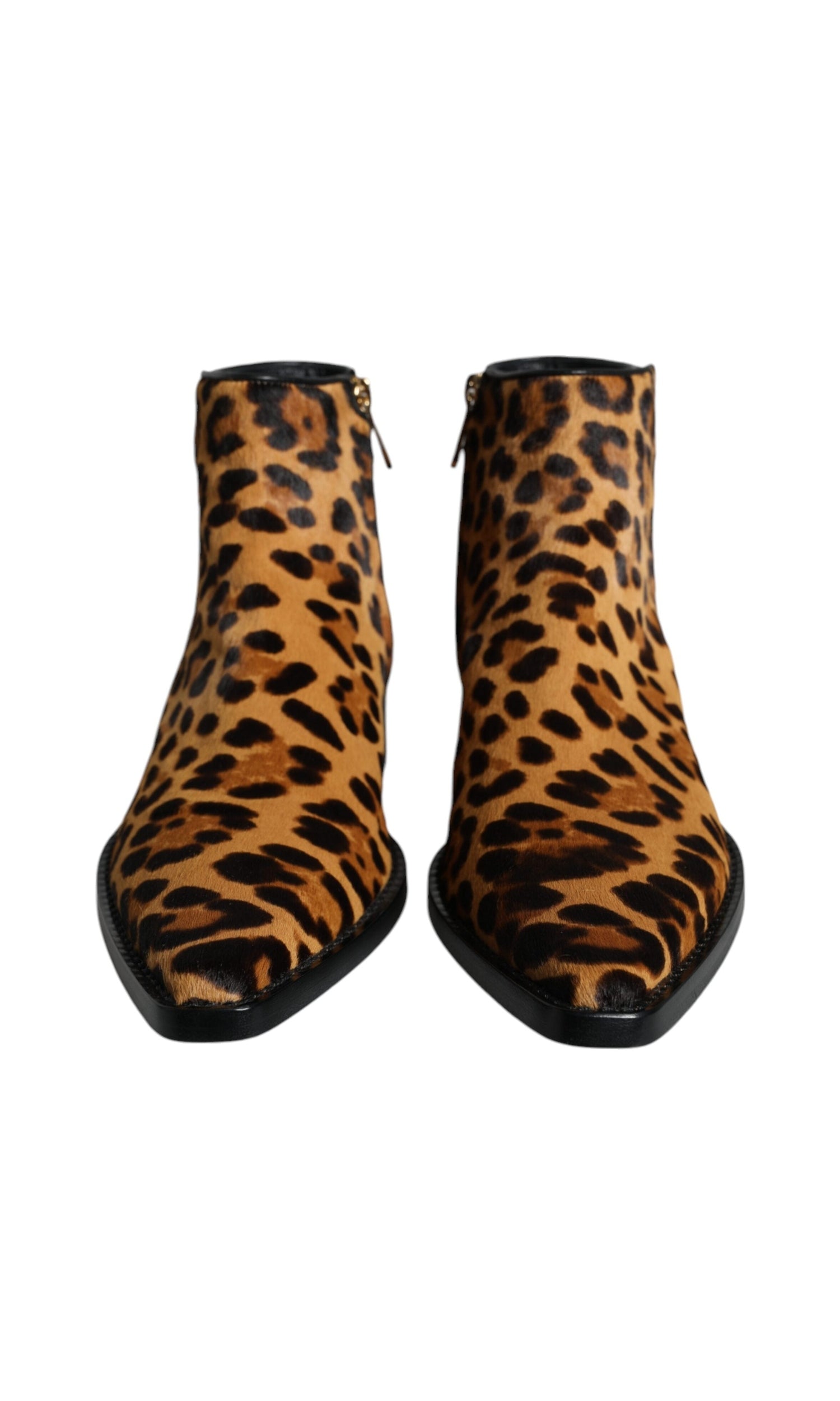 Dolce & Gabbana Brown Leopard Calf Fur Ankle Boots Shoes Glam Steals