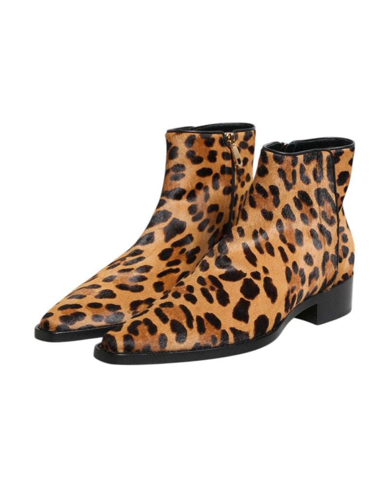 Dolce & Gabbana Brown Leopard Calf Fur Ankle Boots Shoes Glam Steals