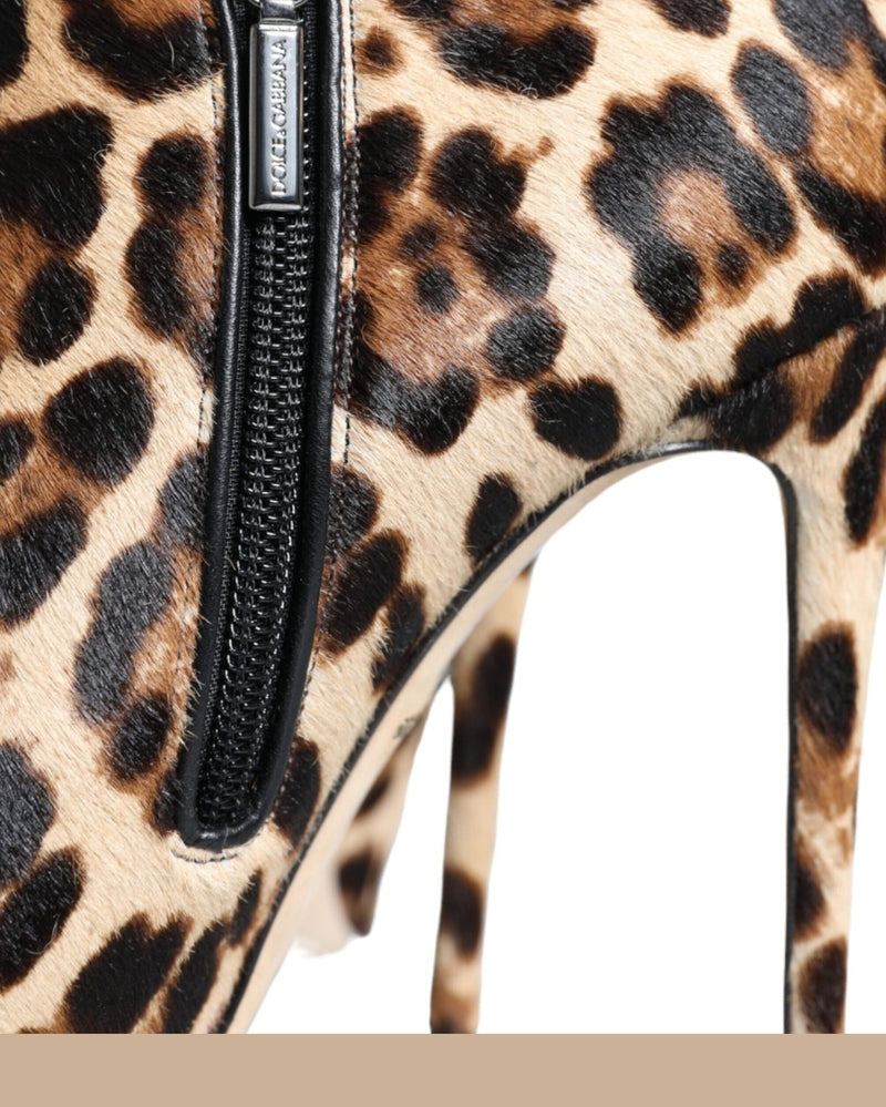 Dolce & Gabbana Brown Leopard Calf Fur Heels Ankle Boots Shoes Glam Steals