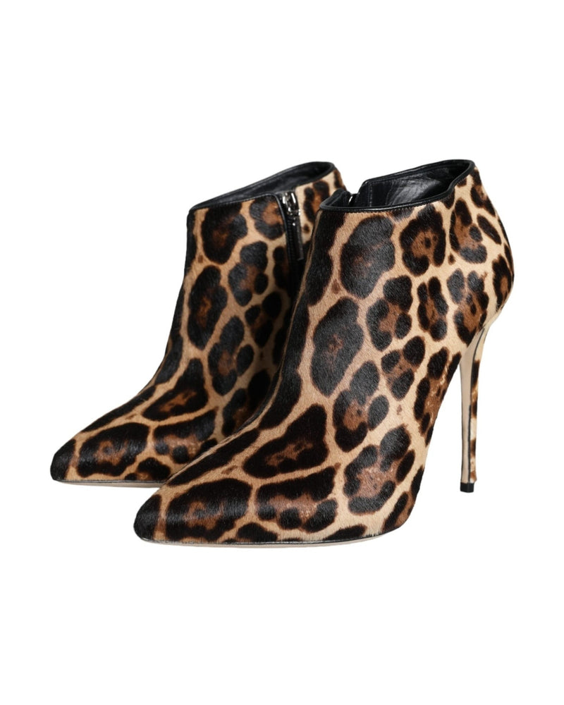 Dolce & Gabbana Brown Leopard Calf Fur Heels Ankle Boots Shoes Glam Steals