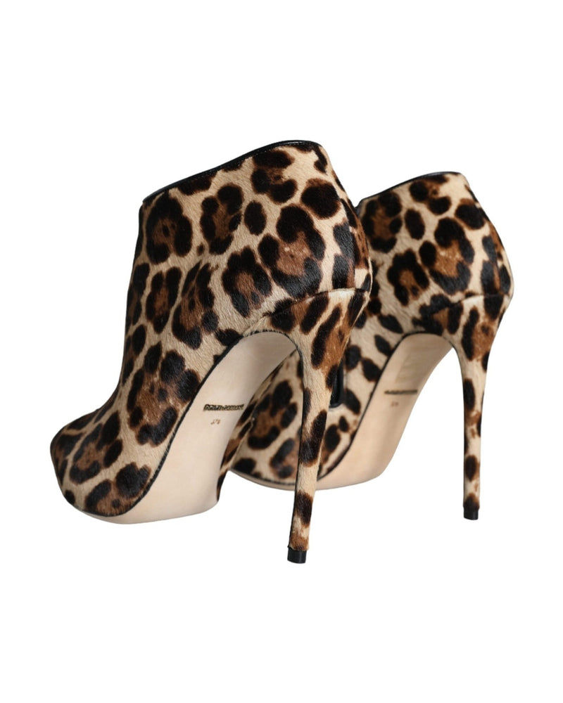 Dolce & Gabbana Brown Leopard Calf Fur Heels Ankle Boots Shoes Glam Steals