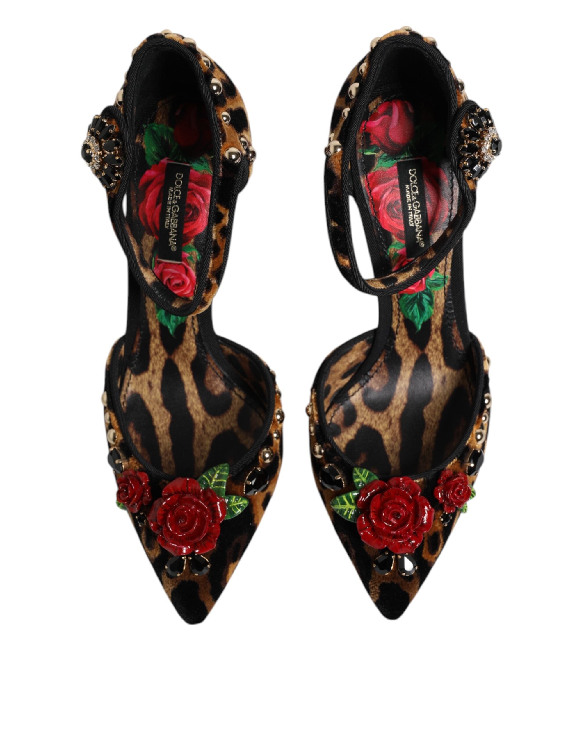 Dolce & Gabbana Brown Leopard Crystal Roses Pumps Shoes Glam Steals