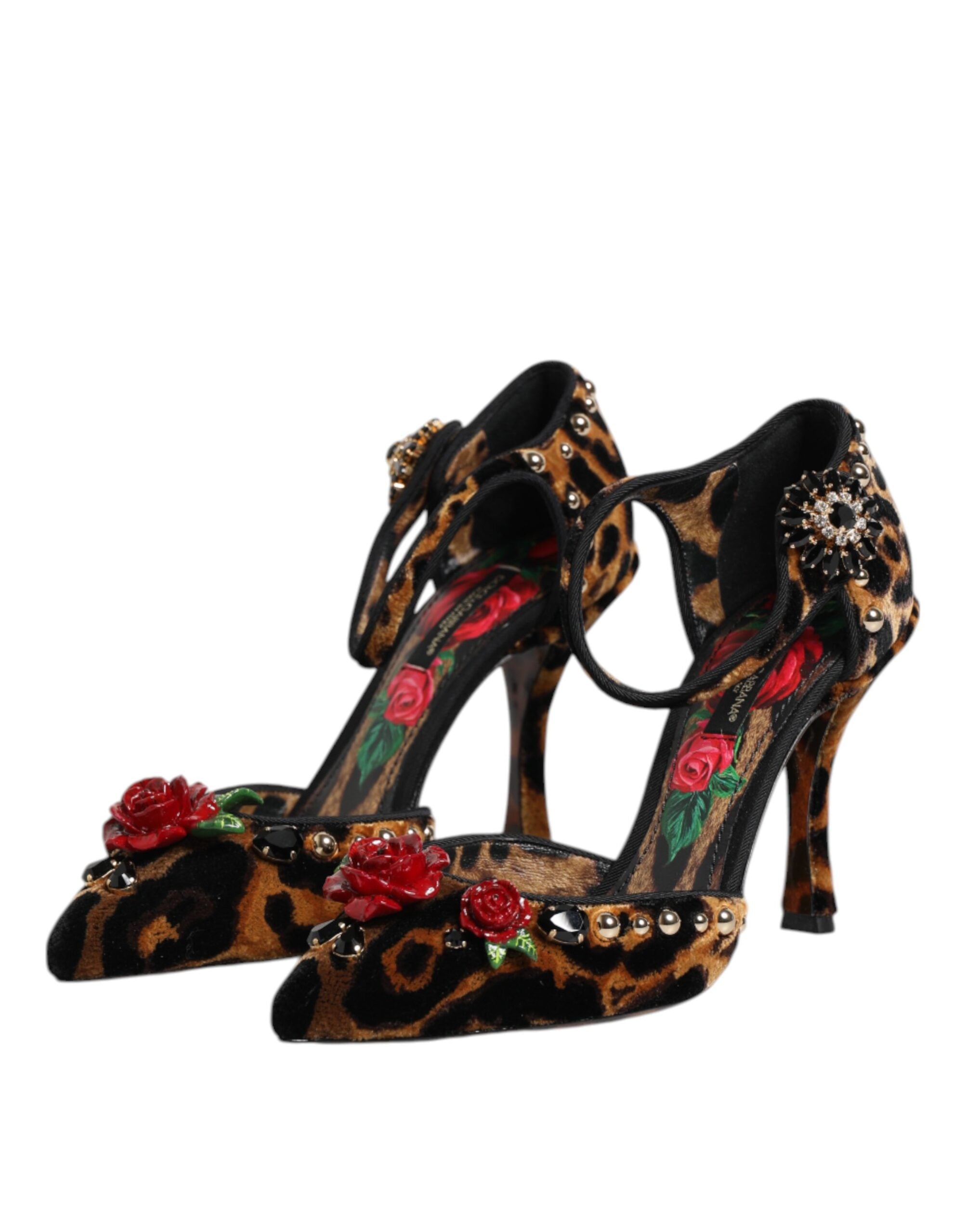 Dolce & Gabbana Brown Leopard Crystal Roses Pumps Shoes Glam Steals