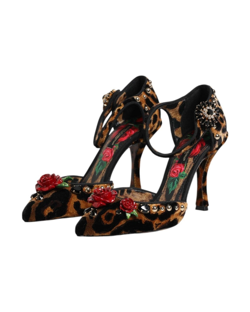 Dolce & Gabbana Brown Leopard Crystal Roses Pumps Shoes Glam Steals
