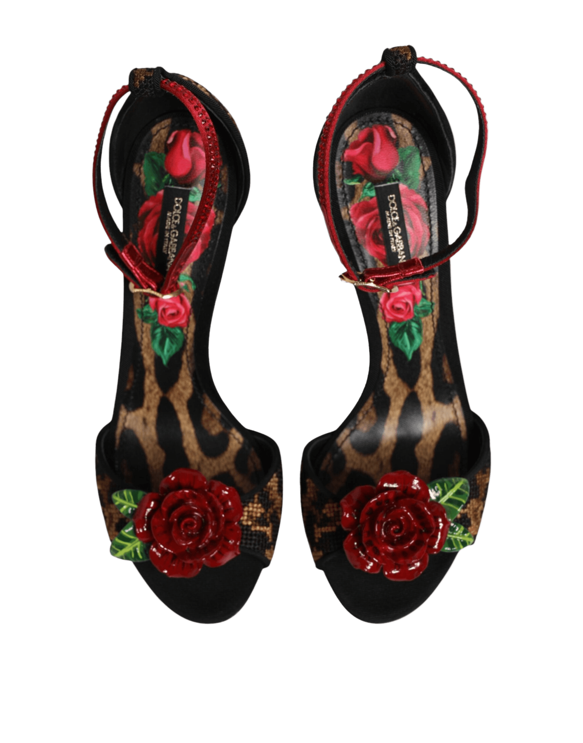 Dolce & Gabbana Brown Leopard Crystal Roses Sandals Shoes Glam Steals