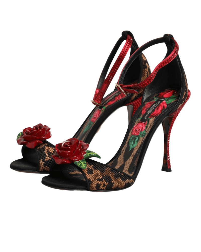 Dolce & Gabbana Brown Leopard Crystal Roses Sandals Shoes Glam Steals