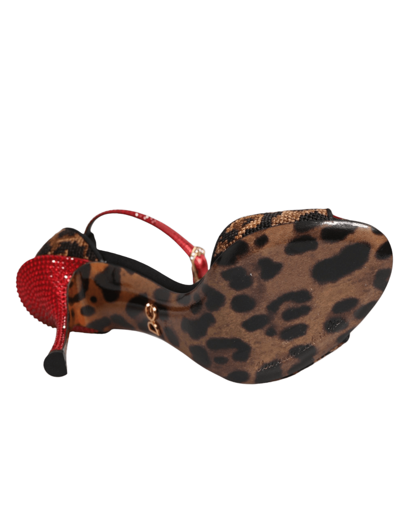 Dolce & Gabbana Brown Leopard Crystal Roses Sandals Shoes Glam Steals