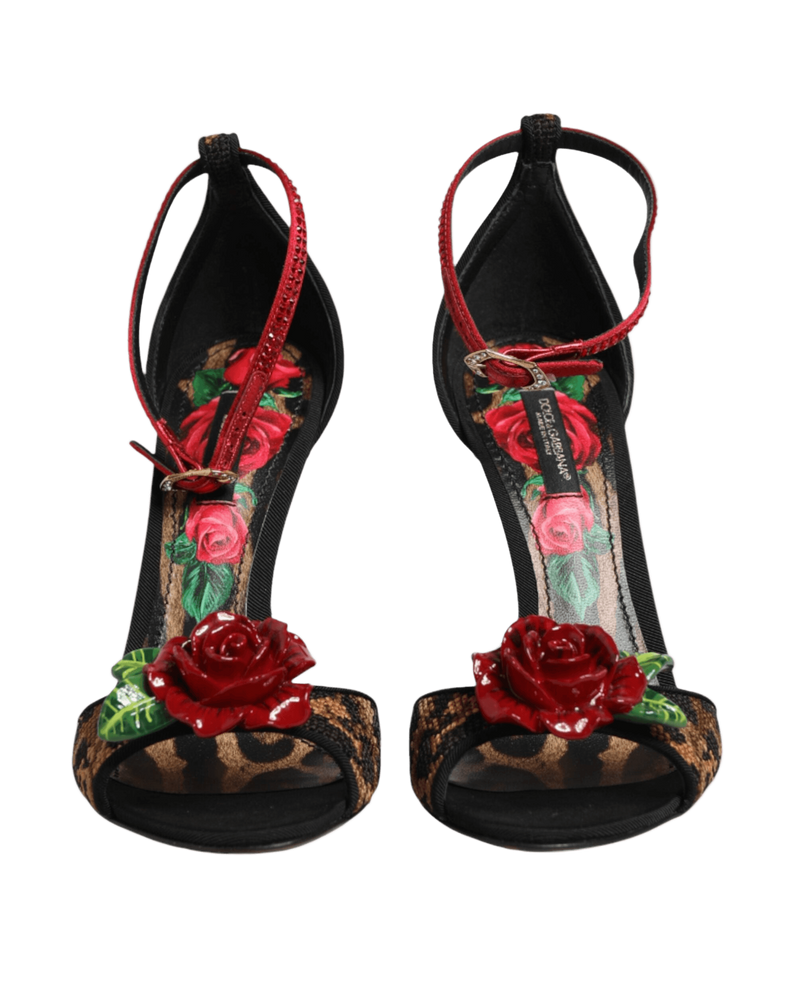 Dolce & Gabbana Brown Leopard Crystal Roses Sandals Shoes Glam Steals