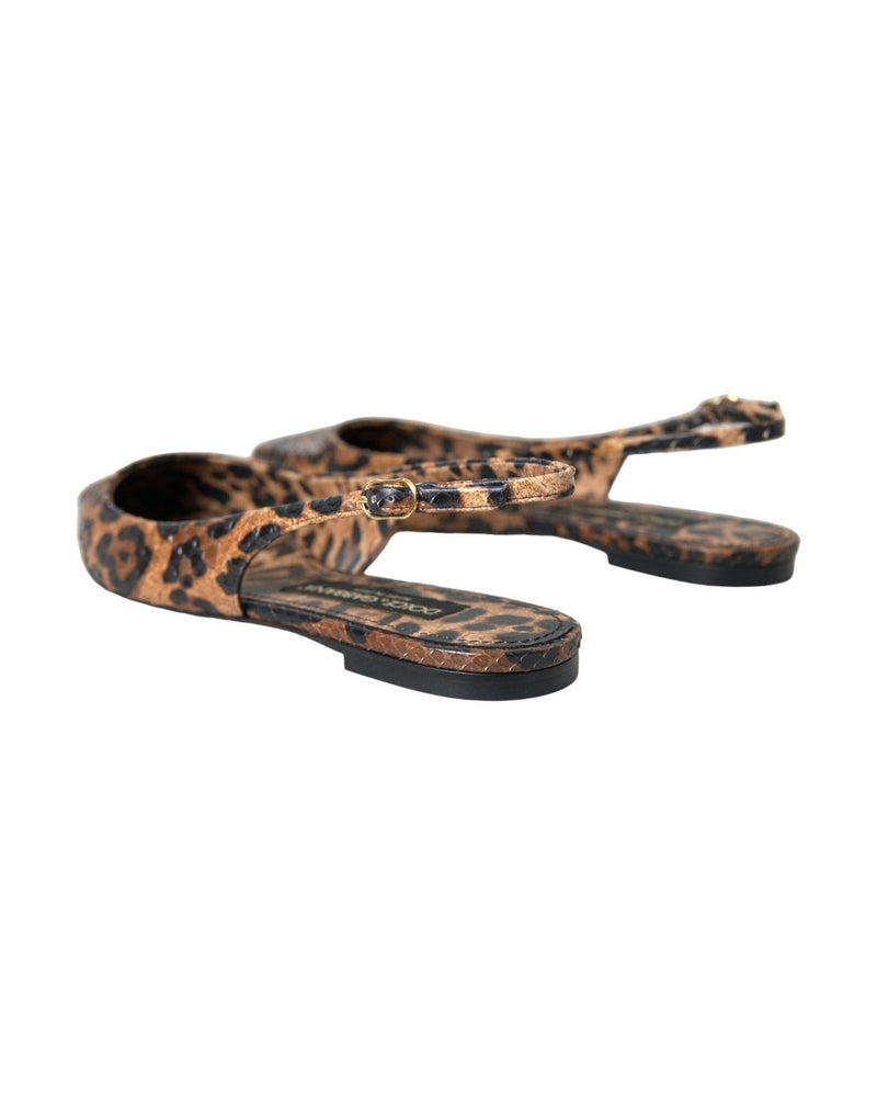 Dolce & Gabbana Brown Leopard Exotic Skin Slingback Shoes Sandals