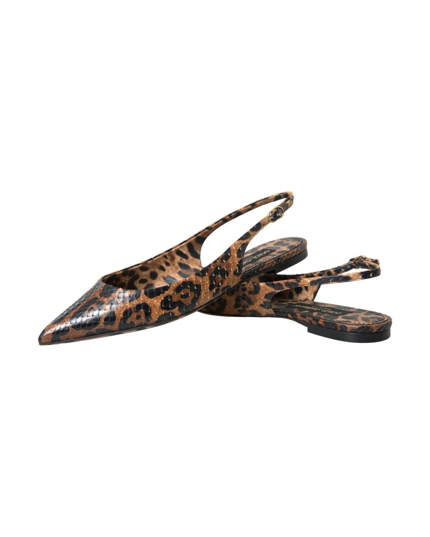 Dolce & Gabbana Brown Leopard Exotic Skin Slingback Shoes Sandals