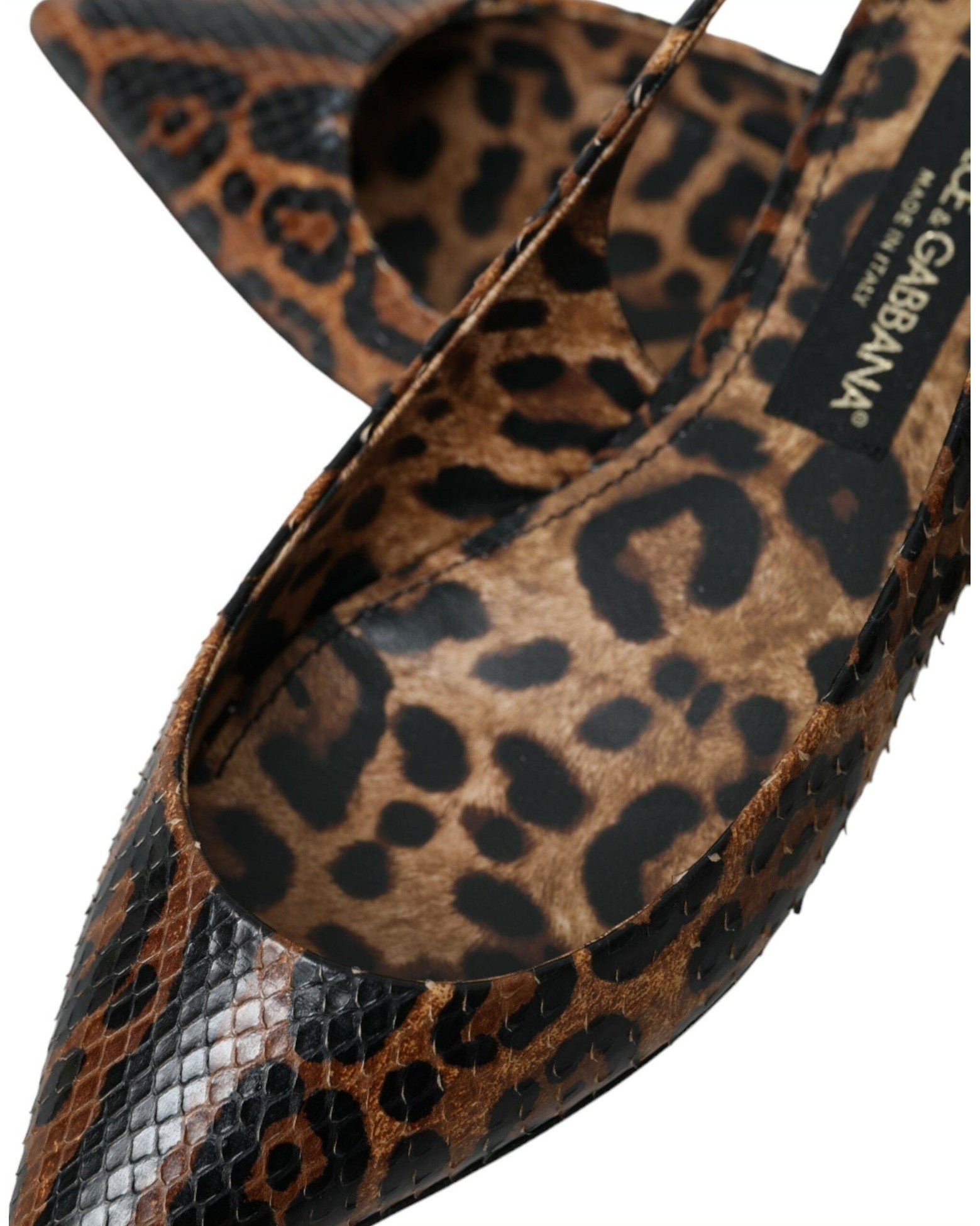Dolce & Gabbana Brown Leopard Exotic Skin Slingback Shoes Sandals