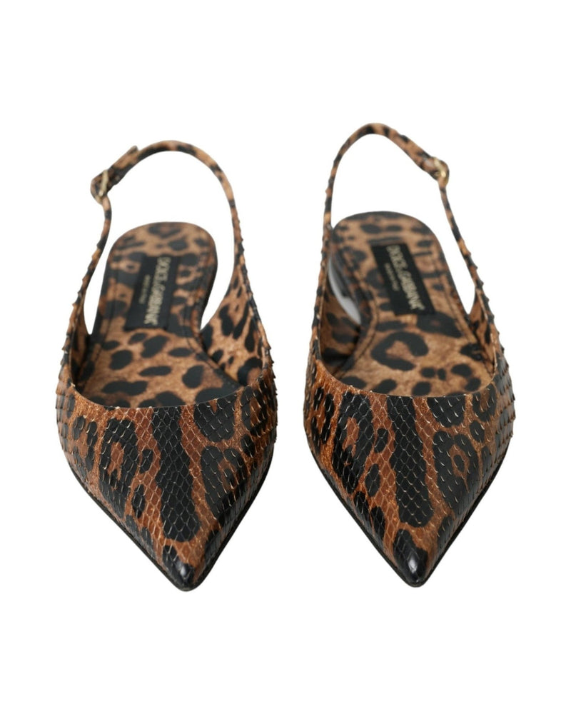 Dolce & Gabbana Brown Leopard Exotic Skin Slingback Shoes Sandals