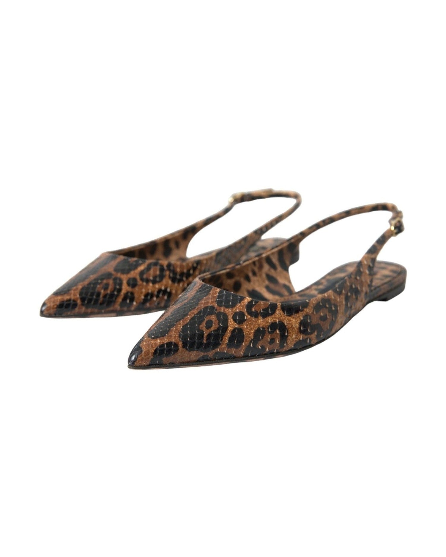 Dolce & Gabbana Brown Leopard Exotic Skin Slingback Shoes Sandals