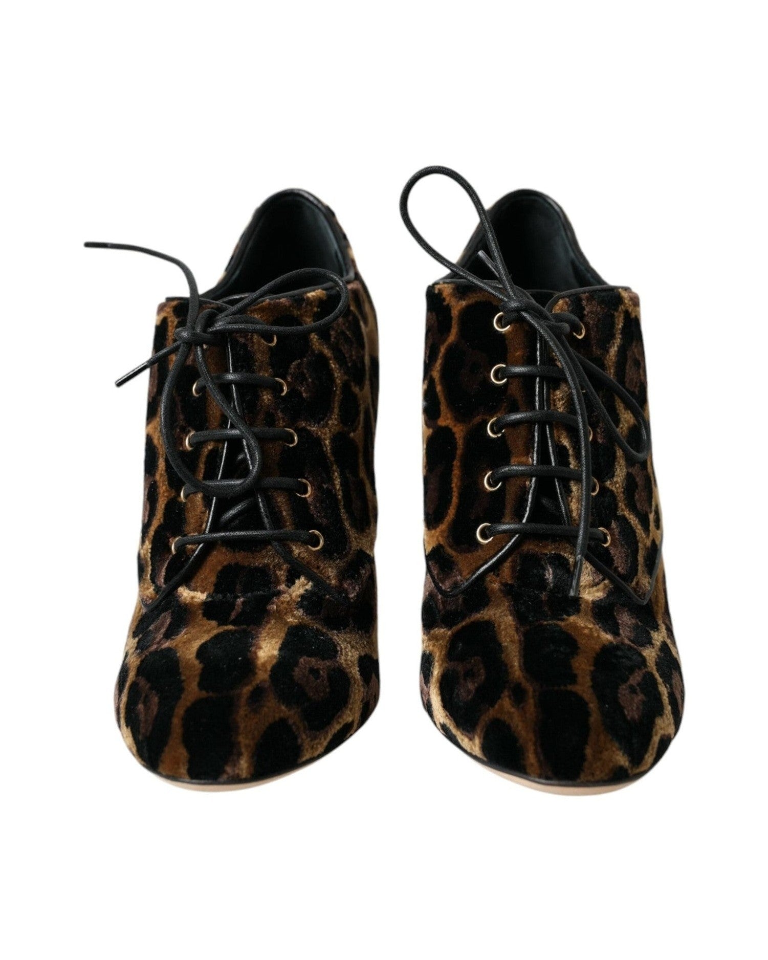 Dolce & Gabbana Brown Leopard Hair Lace Up Booties Shoes Boots