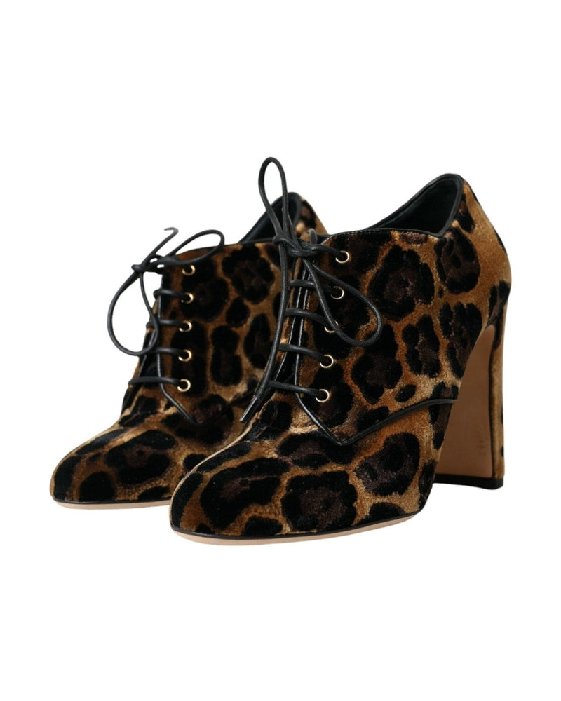 Dolce & Gabbana Brown Leopard Hair Lace Up Booties Shoes Boots