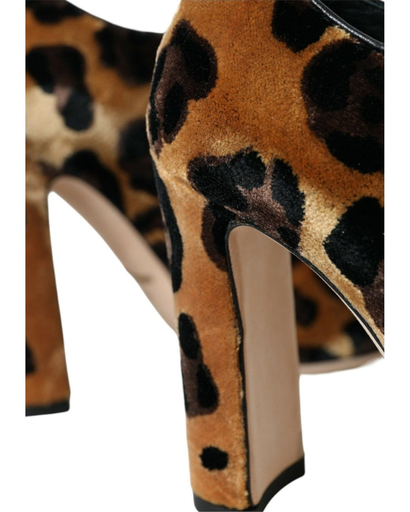 Dolce & Gabbana Brown Leopard Hair Lace Up Booties Shoes Boots