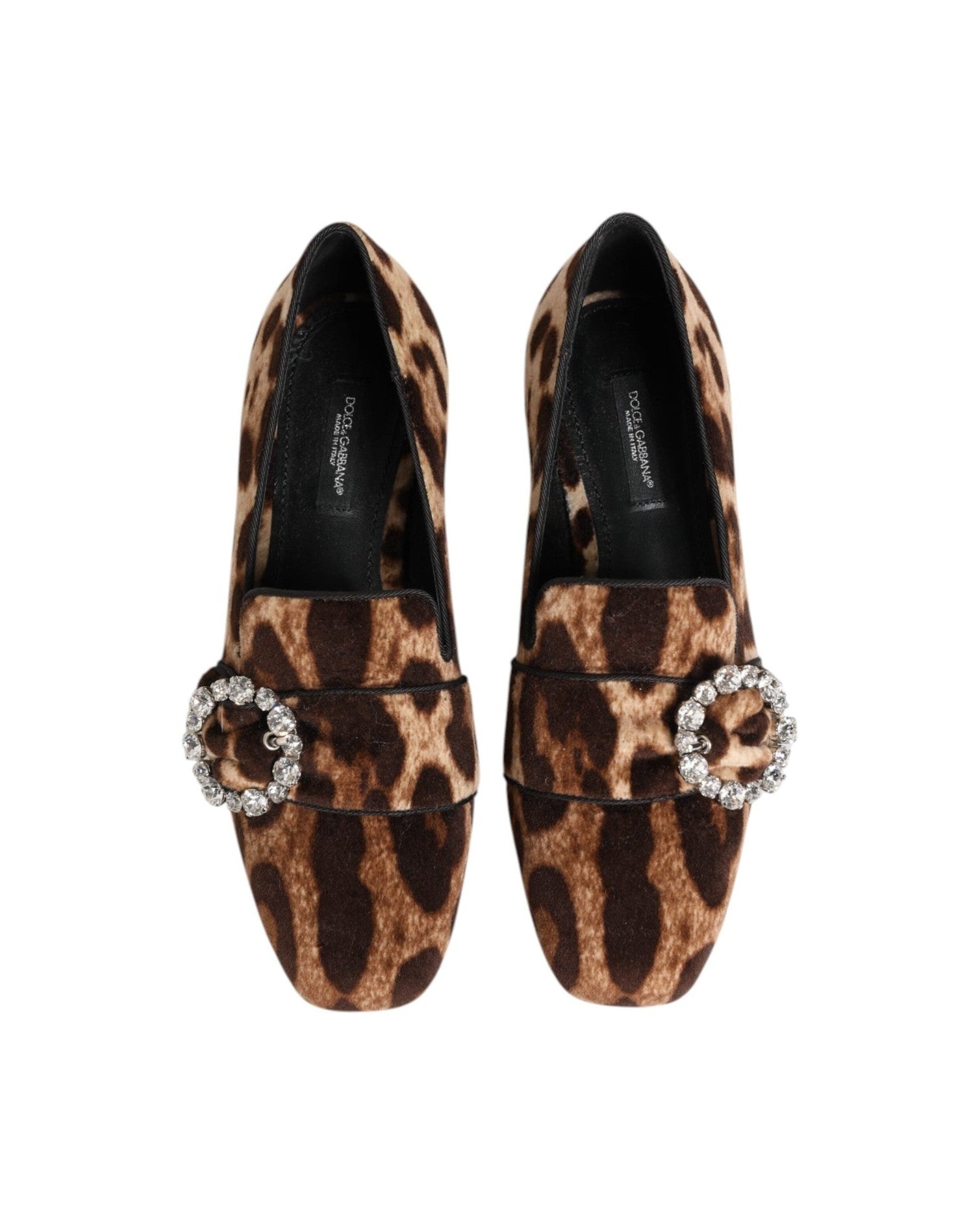 Dolce & Gabbana Brown Leopard Print Crystals Loafers Flats Shoes Shoes