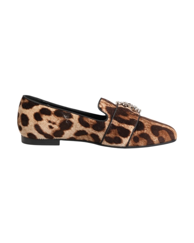 Dolce & Gabbana Brown Leopard Print Crystals Loafers Flats Shoes Glam Steals