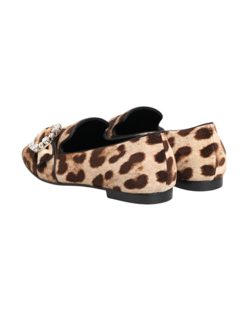 Dolce & Gabbana Brown Leopard Print Crystals Loafers Flats Shoes Glam Steals