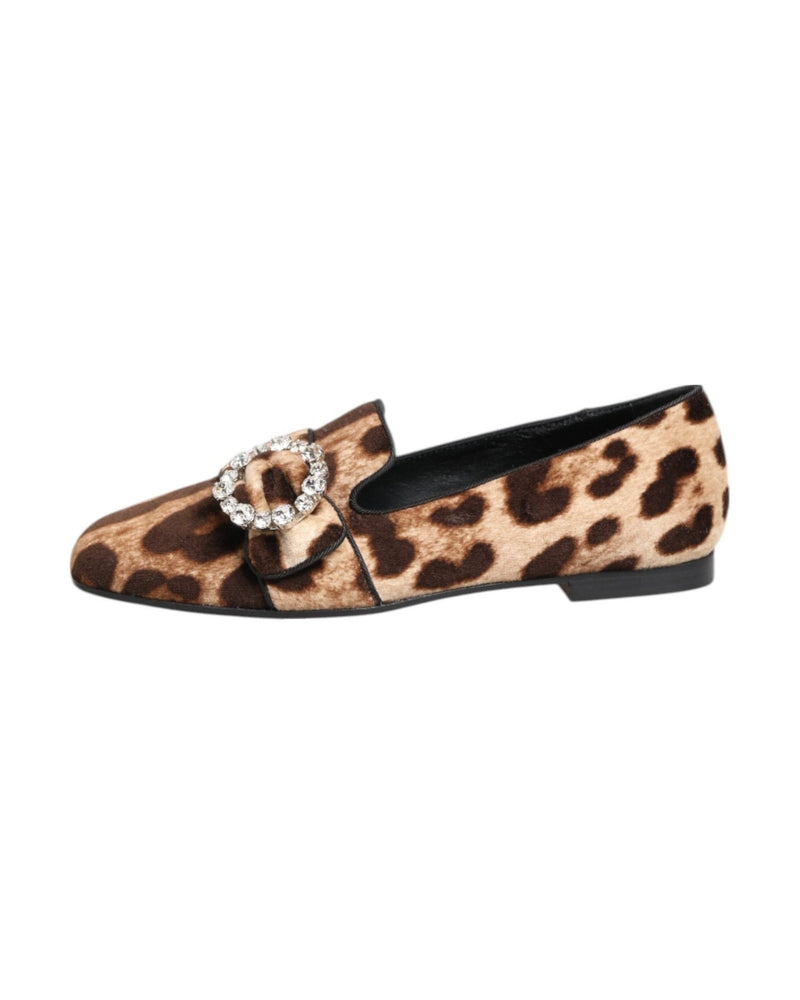 Dolce & Gabbana Brown Leopard Print Crystals Loafers Flats Shoes Glam Steals