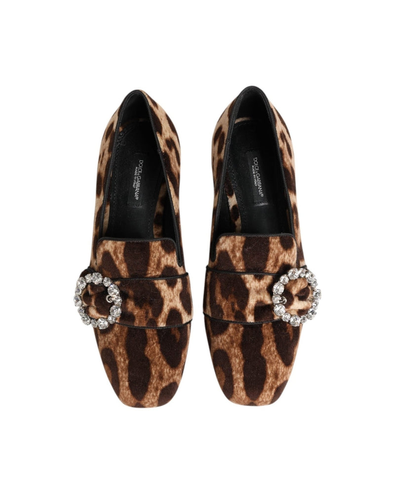 Dolce & Gabbana Brown Leopard Print Crystals Loafers Flats Shoes Glam Steals