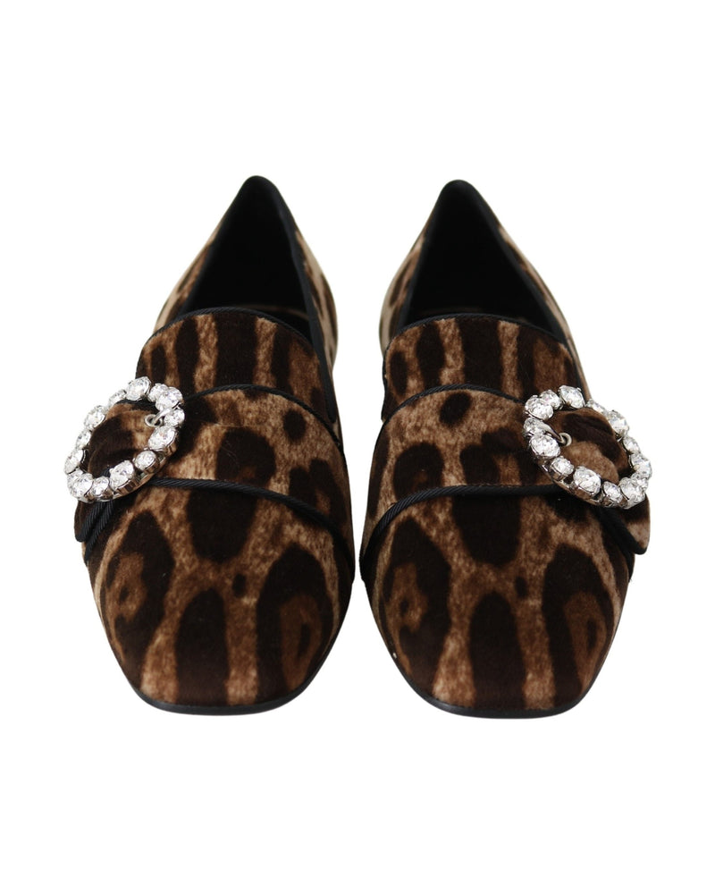 Dolce & Gabbana Brown Leopard Print Crystals Loafers Flats Shoes Glam Steals