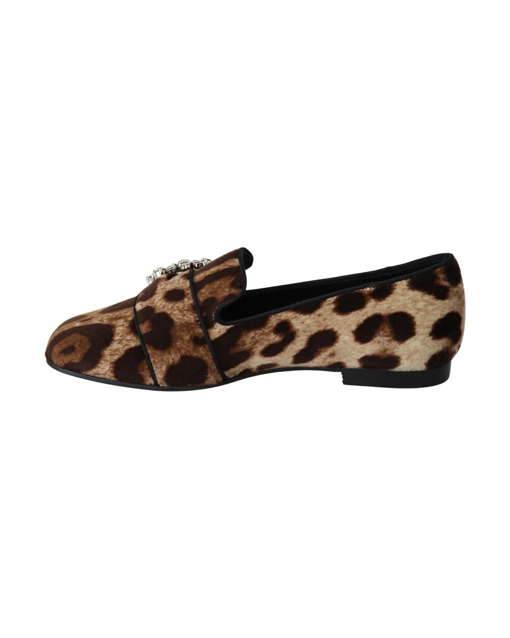 Dolce & Gabbana Brown Leopard Print Crystals Loafers Flats Shoes Glam Steals