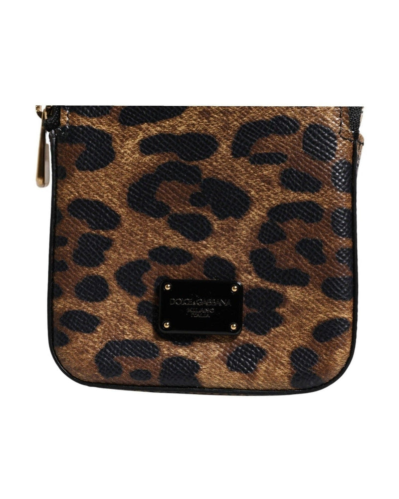 Dolce & Gabbana Leopard Print Dauphine Leather Zip Around Brown Wallet Glam Steals