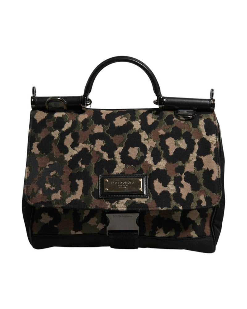 Dolce & Gabbana Leopard Print Lacquard Nylon Sicily Tote Brown Bag Glam Steals