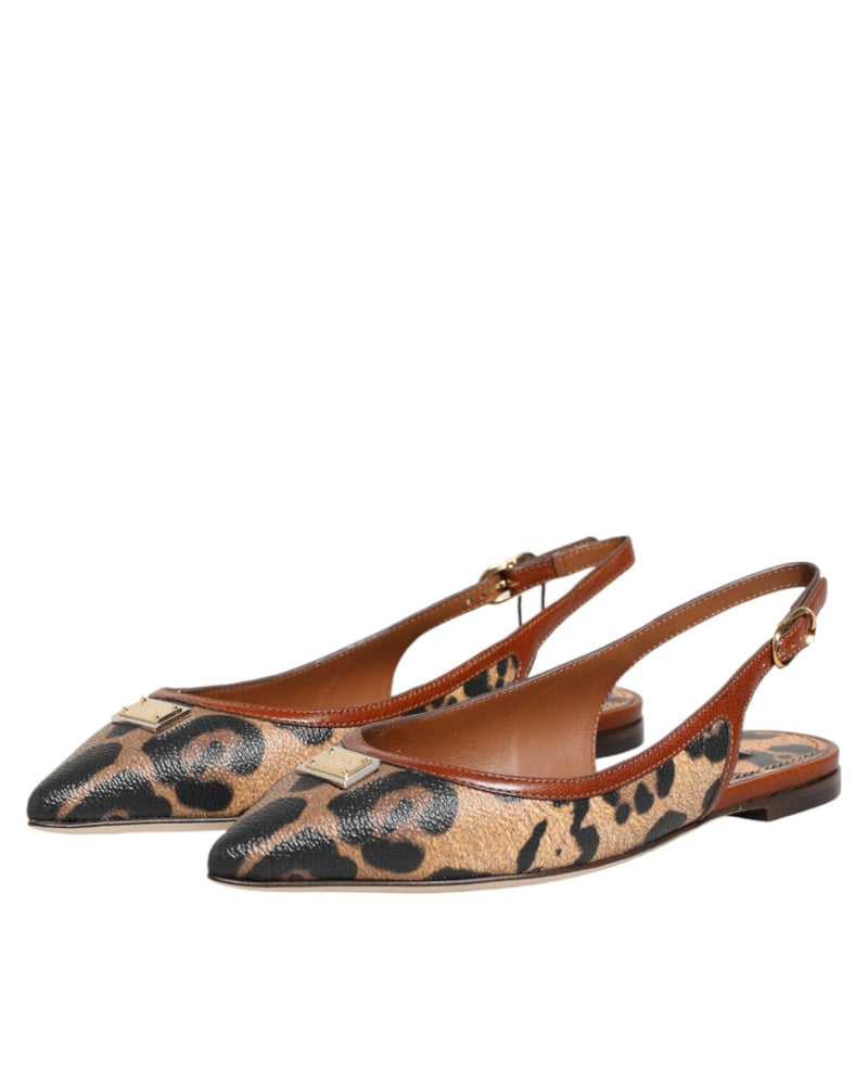 Dolce & Gabbana Brown Leopard Slingback Flats Sandals Shoes Glam Steals