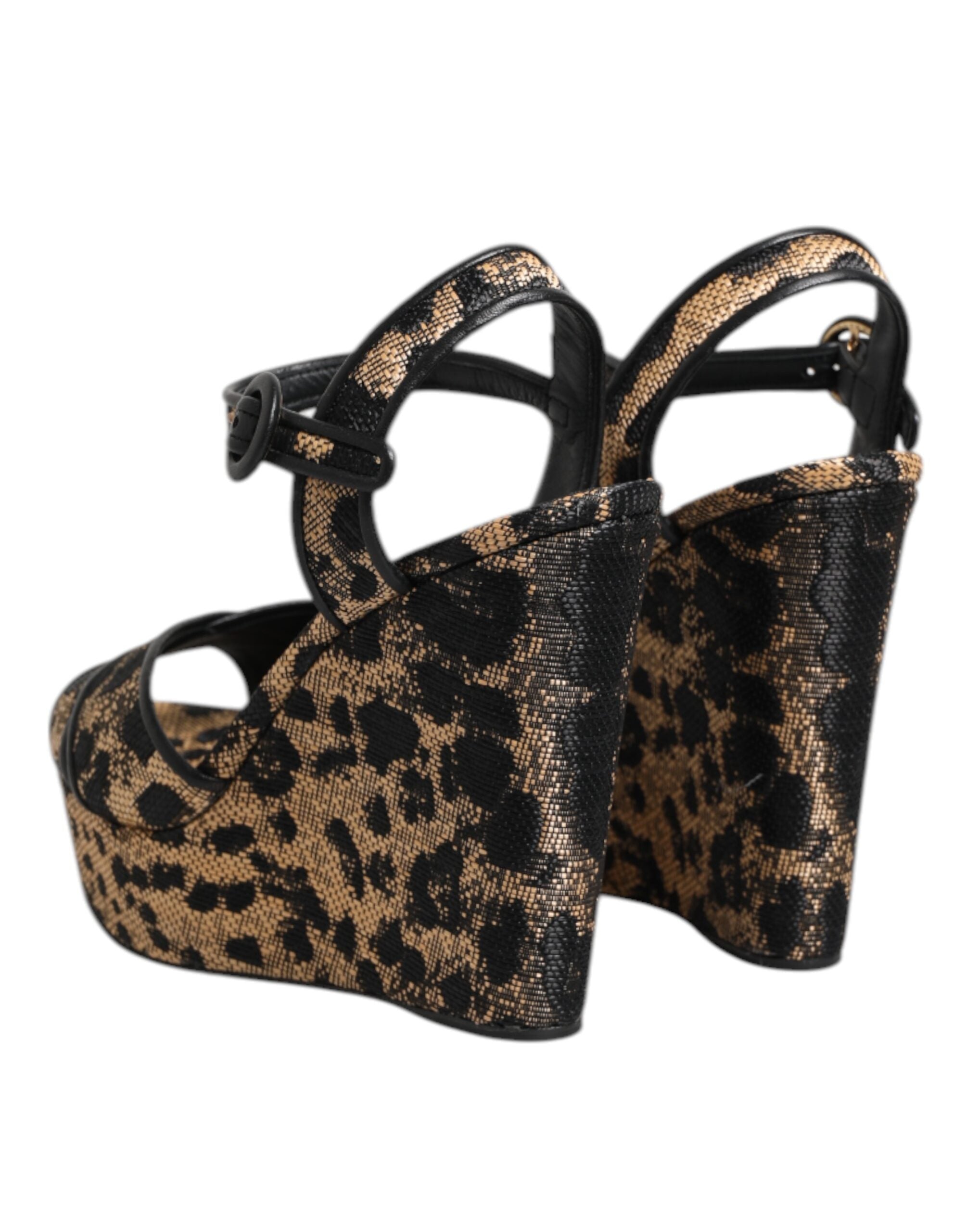 Dolce & Gabbana Brown Leopard Wedges Ankle Strap Sandals Shoes Glam Steals