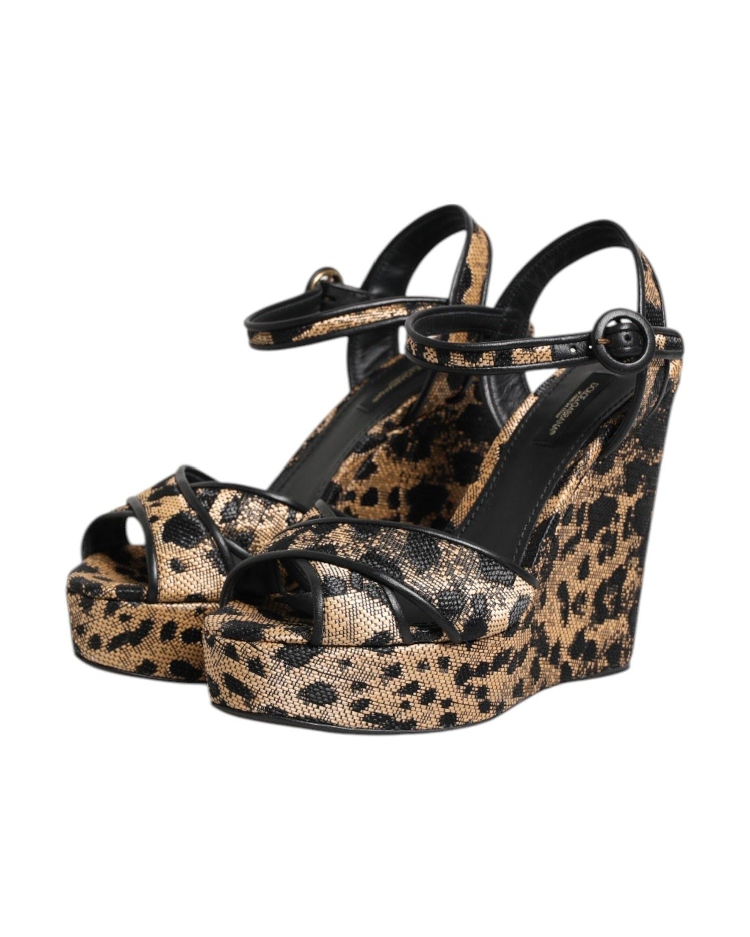 Dolce & Gabbana Brown Leopard Wedges Ankle Strap Sandals Shoes Glam Steals