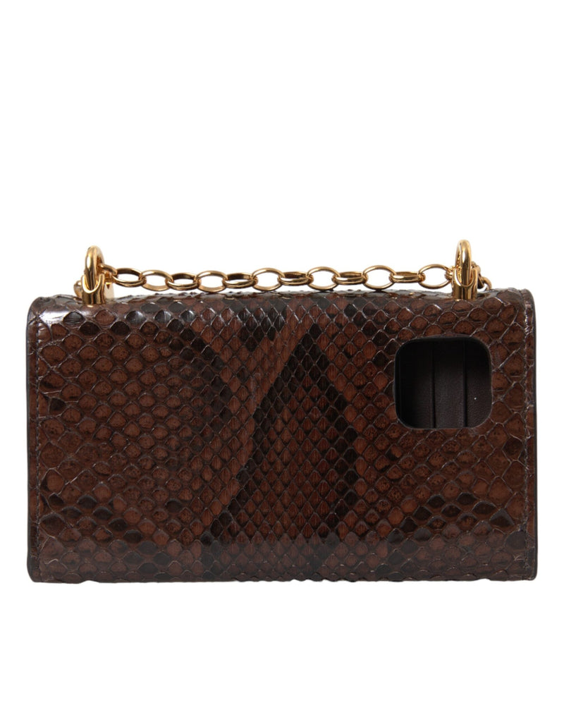Dolce & Gabbana Brown Leather Python Crossbody Phone Bag Cross Body Bags