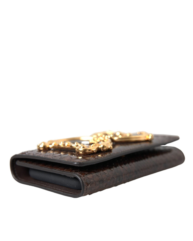 Dolce & Gabbana Brown Leather Python Crossbody Phone Bag Cross Body Bags